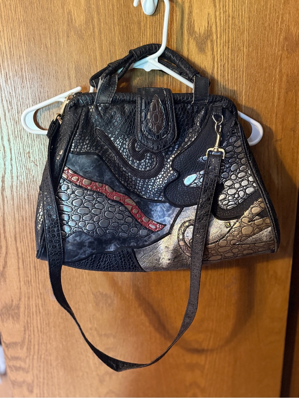 Black Multi-Texture Women's Satchel with Accent Detailing